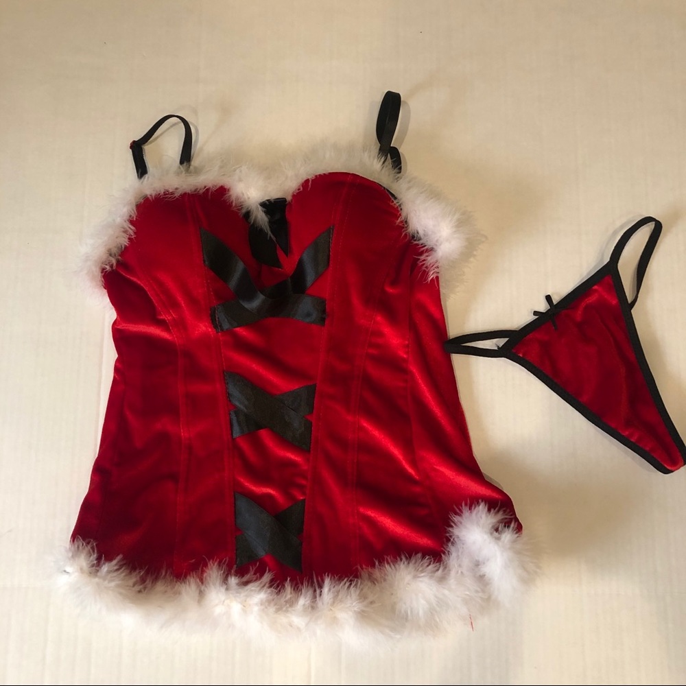 Velvet Santa 🎅🏼 Red Corset with Matching Thong